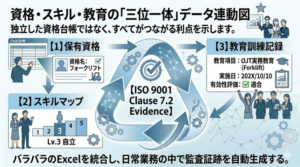 資格・スキル・教育の「三位一体」データ連動図