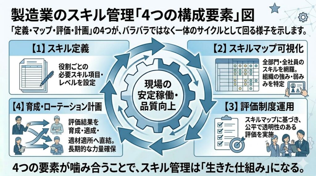 製造業のスキル管理「4つの構成要素」図